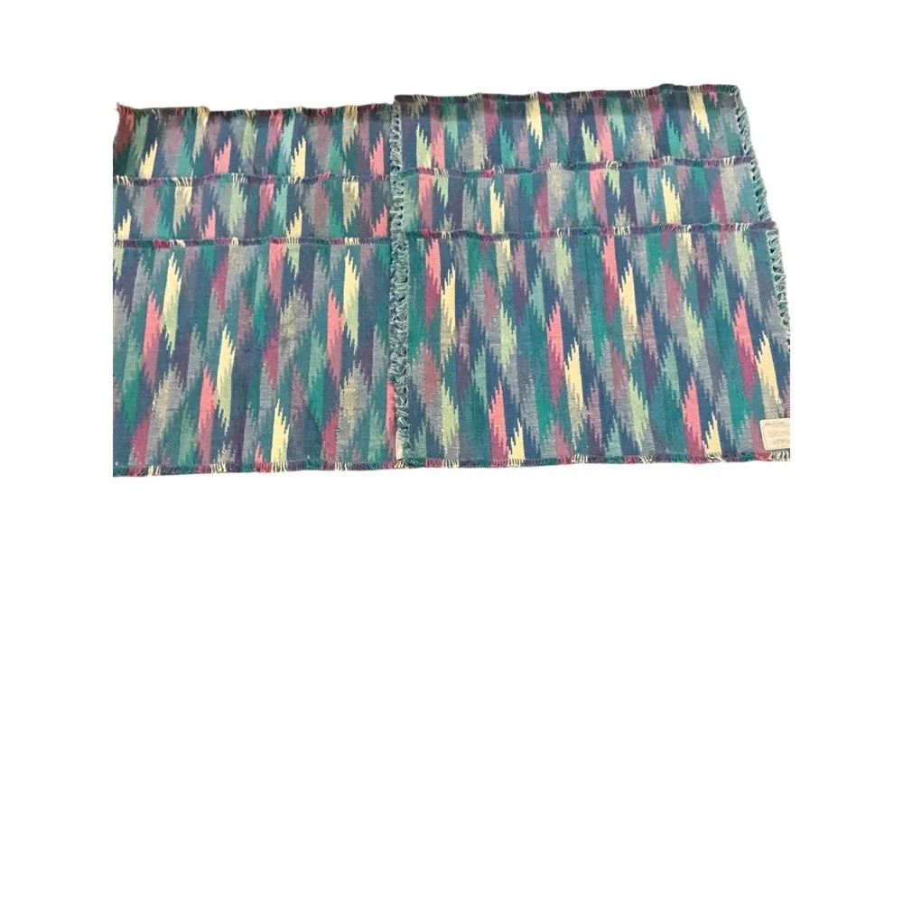 Park B Smith Mandalay Blue Ikat Hand Woven Cotton Fringed‎ Placemats Set of 6